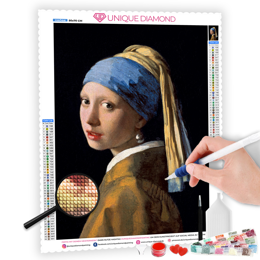 5D Diamond Painting Jan Vermeer - Mädchen mit Perlenohrring_Unique_Diamond