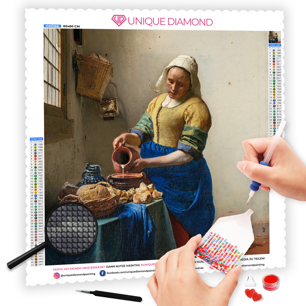 5D Diamond Painting Jan Vermeer - Dienstmagd mit Milchkrug - Unique Diamond