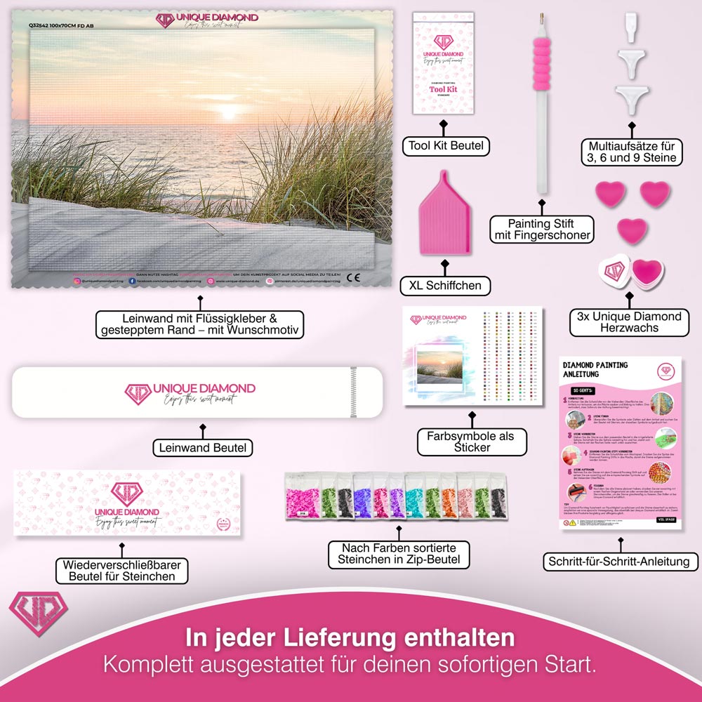 5D Diamant Painting – Sonnenuntergang am Sandstrand Unique-Diamond