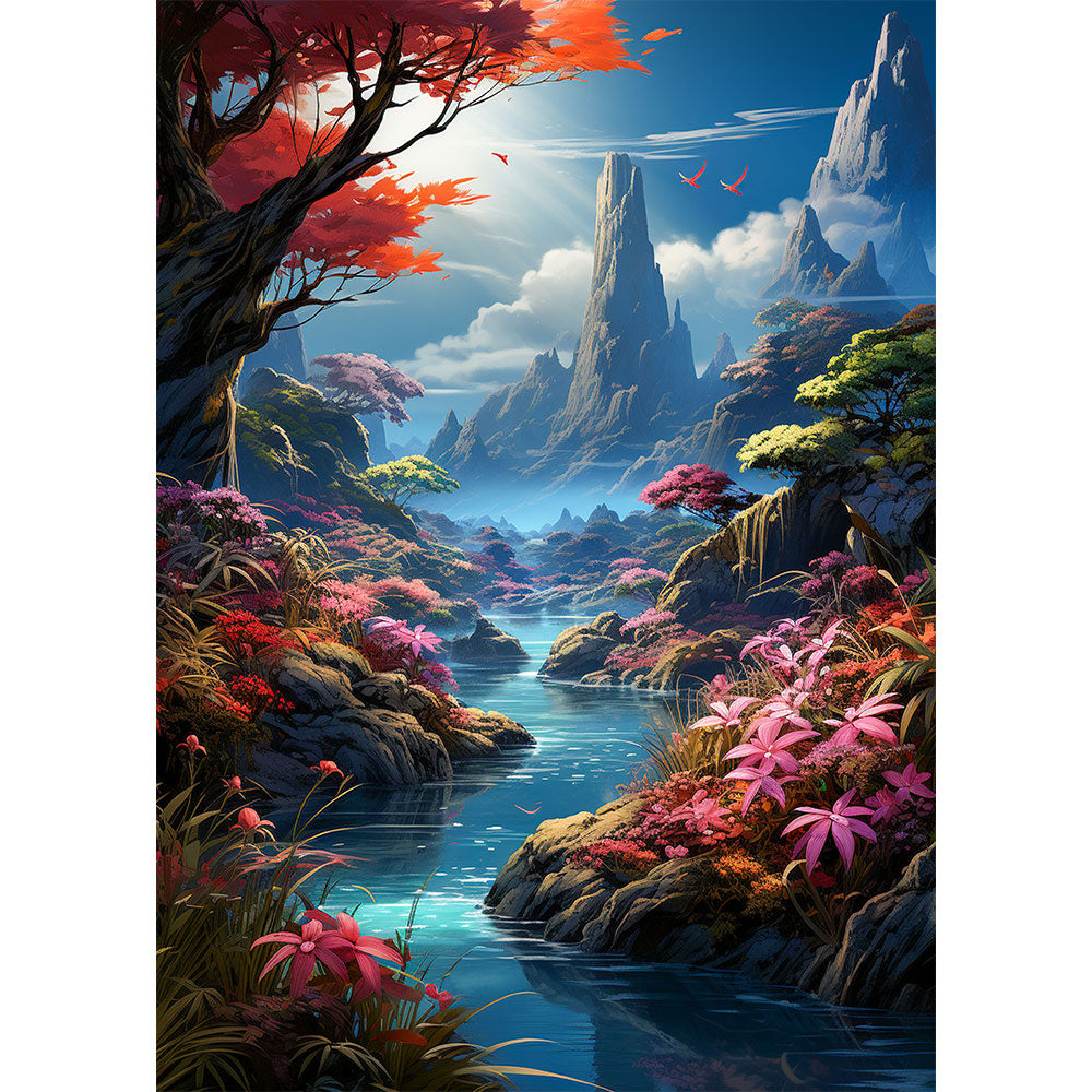 5D Diamond Painting AB Steine Fluss Landschaft, Unique-Diamond