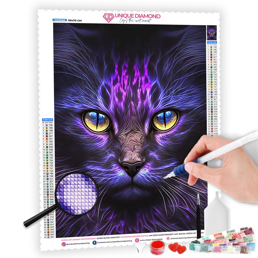 5D Diamond Painting AB Steine Magic Cat, Unique-Diamond