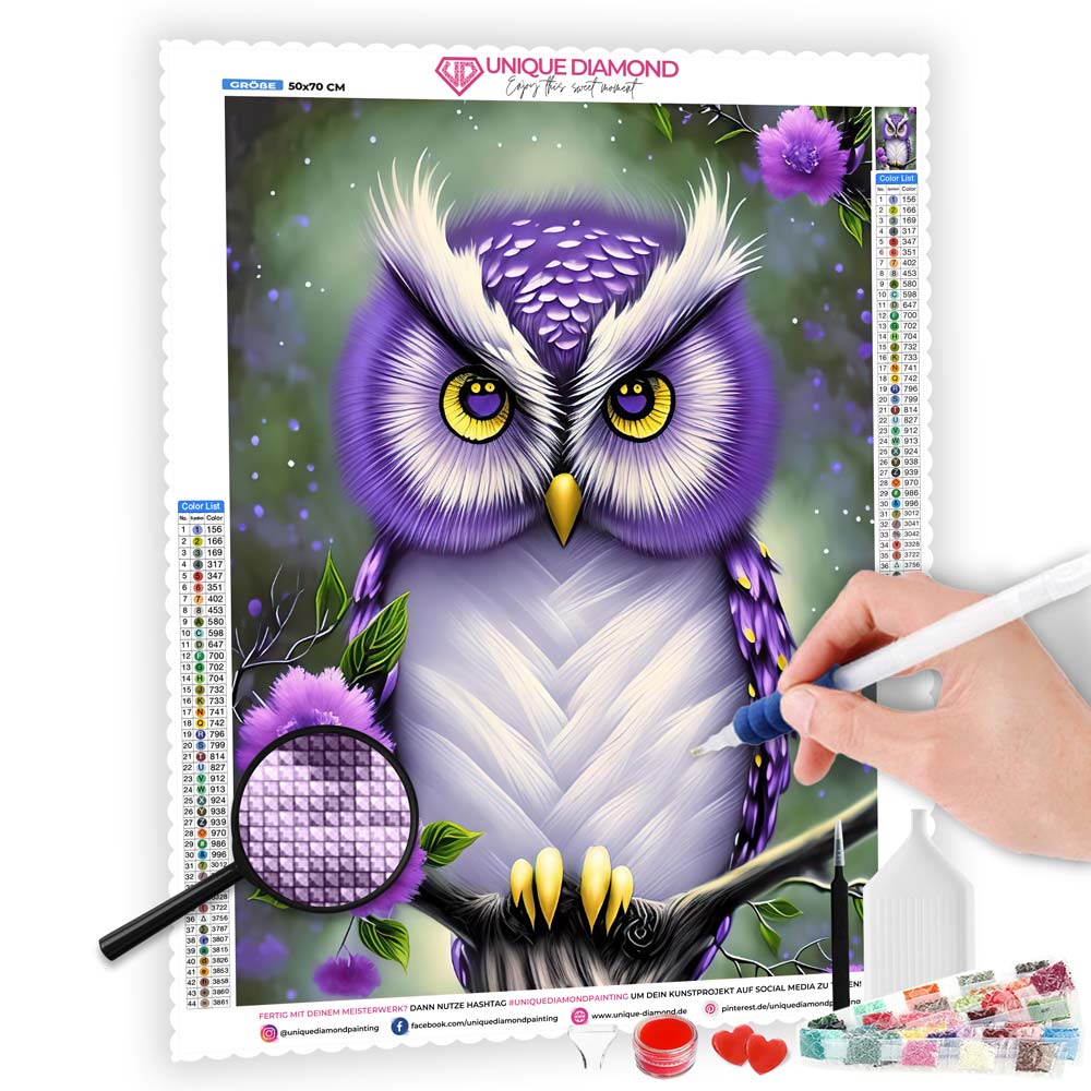 5D Diamond Painting AB Steine Purple Owl, Unique-Diamond