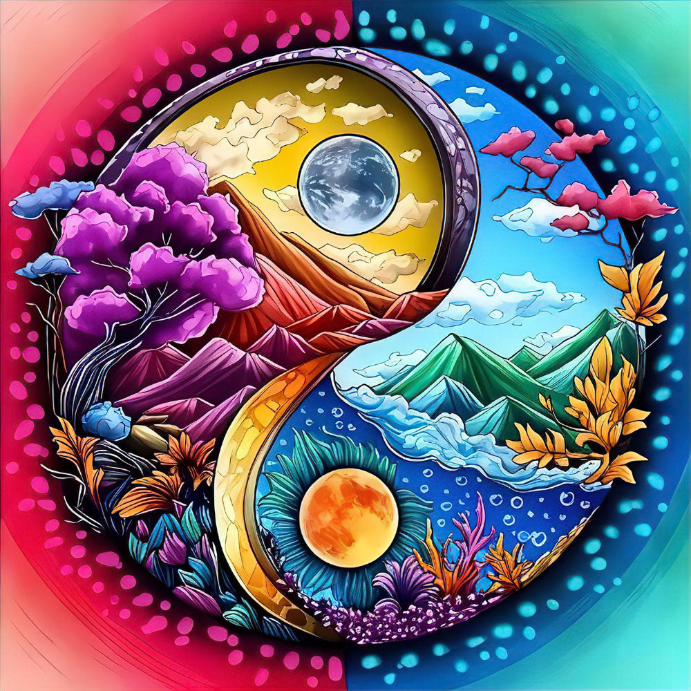 5D Diamond Painting AB Steine Yin und Yang Landschaft, Unique-Diamond