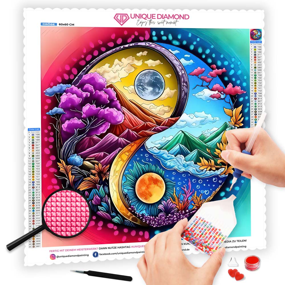 5D Diamond Painting AB Steine Yin und Yang Landschaft, Unique-Diamond