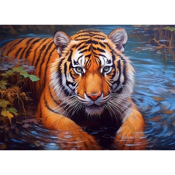 5D Diamond Painting Tiger im Wasser, Unique-Diamond
