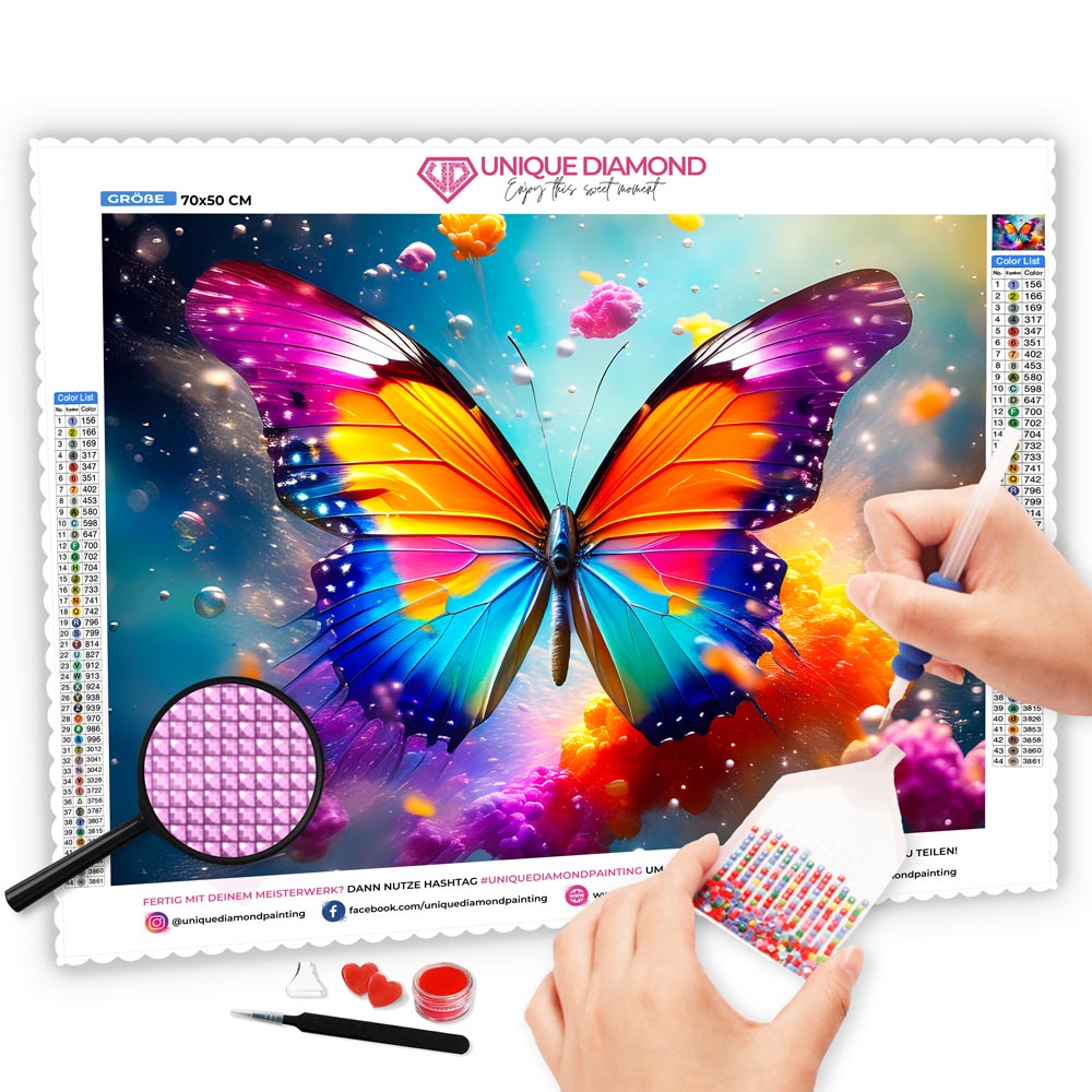 5D Diamond Painting AB Steine Colorful Butterfly, Unique-Diamond