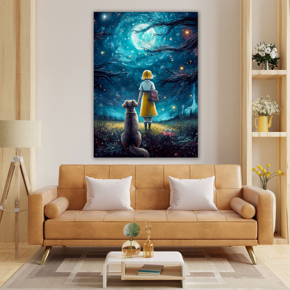 5D Diamond Painting AB Steine Girl With Dog By Moonlight, Unique-Diamond