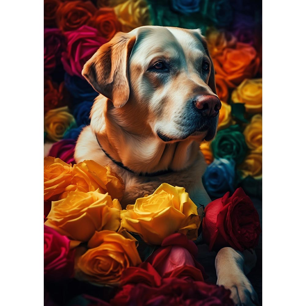 5D Diamond Painting AB Steine Hund in Blumen, Unique-Diamond