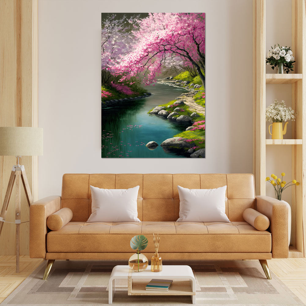 5D Diamond Painting AB Steine River With Cherry Tree, Unique-Diamond