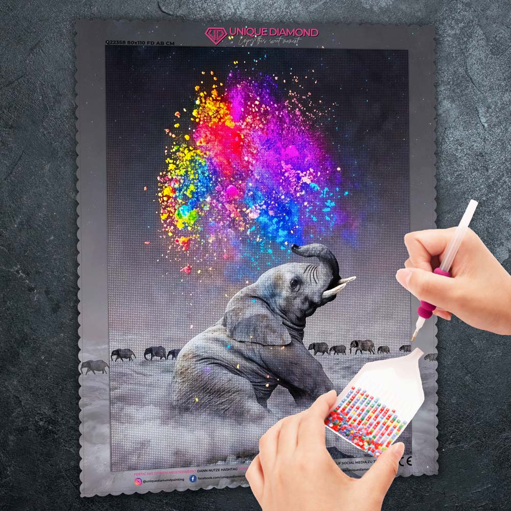 5D Diamond Painting – Elefant Farbspiel Unique-Diamond