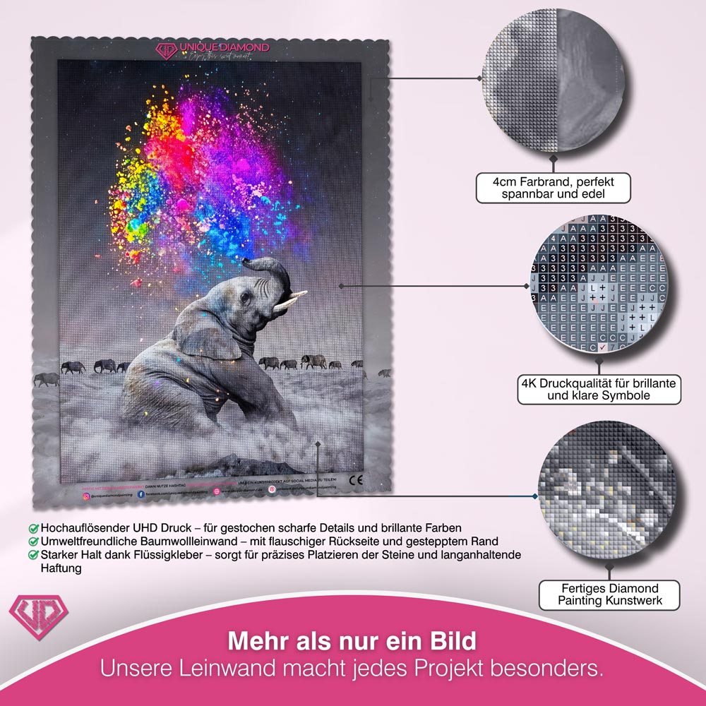 5D Diamond Painting – Elefant Farbspiel Unique-Diamond