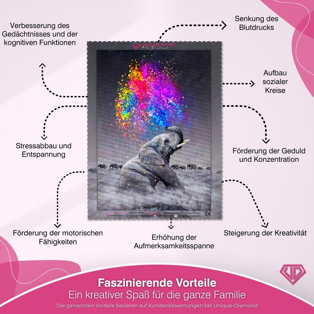 5D Diamond Painting – Elefant Farbspiel Unique-Diamond