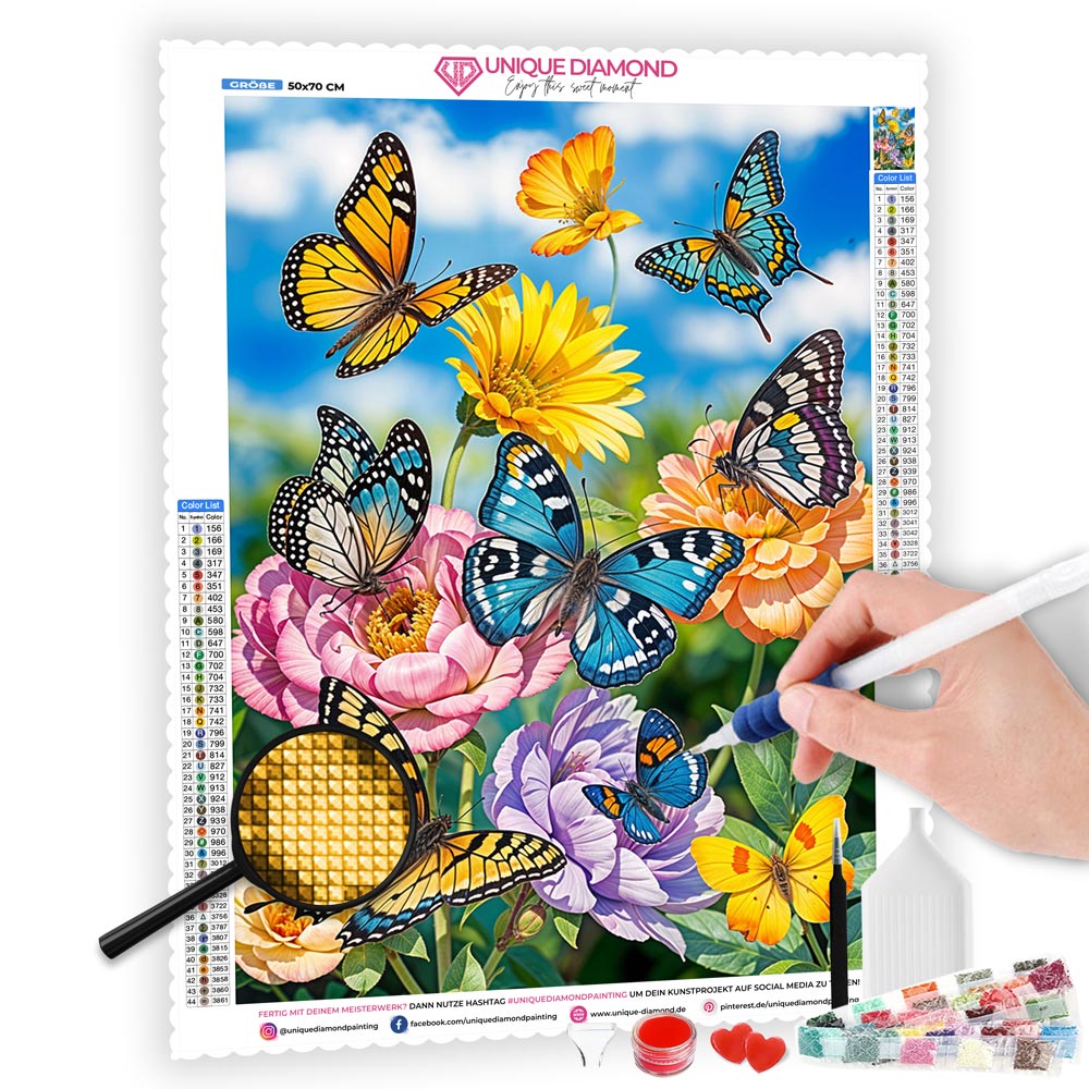 5D Diamond Painting AB Steine Schmetterlinge mit Blumen - Unique-Diamond