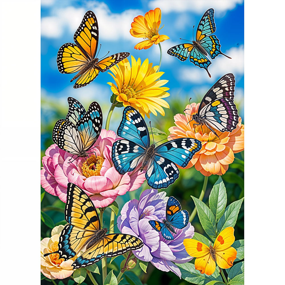 5D Diamond Painting AB Steine Schmetterlinge mit Blumen - Unique-Diamond