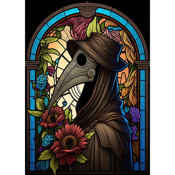 5D Diamond Painting Stained Glass Window And Plague Doctor, Unique-Diamond