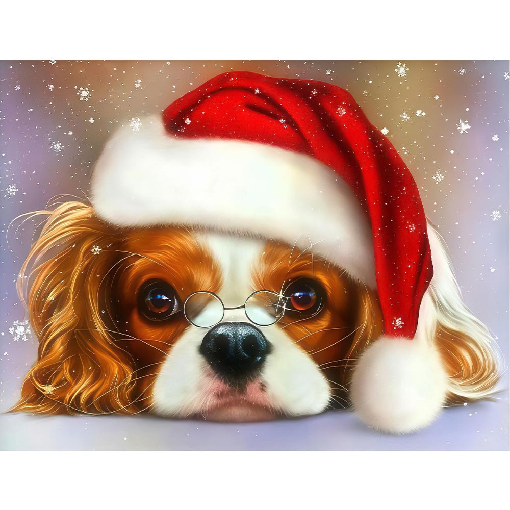 5D Diamond Painting Cavalier King Charles mit Weihnachtsmütze - Unique-Diamond