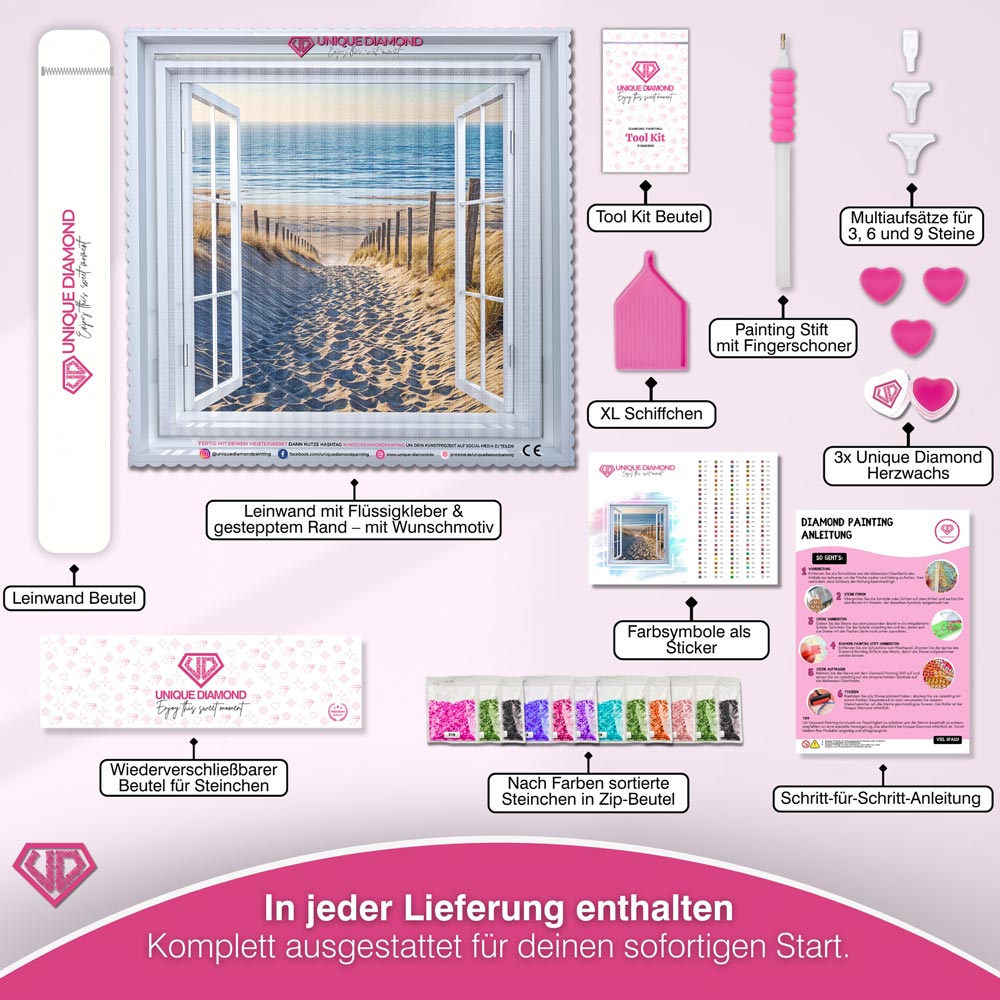 5D Diamond Painting – Fenster zum Strand Unique-Diamond
