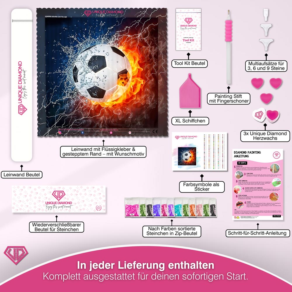 5D Diamond Painting - Feuer & Fußball Unique-Diamond
