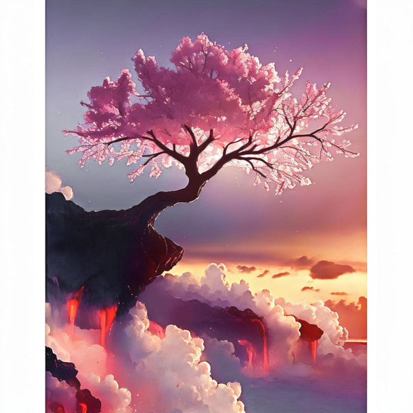 5D Diamond Painting Kirschbaum bei Vulkanausbruch - Unique-Diamond