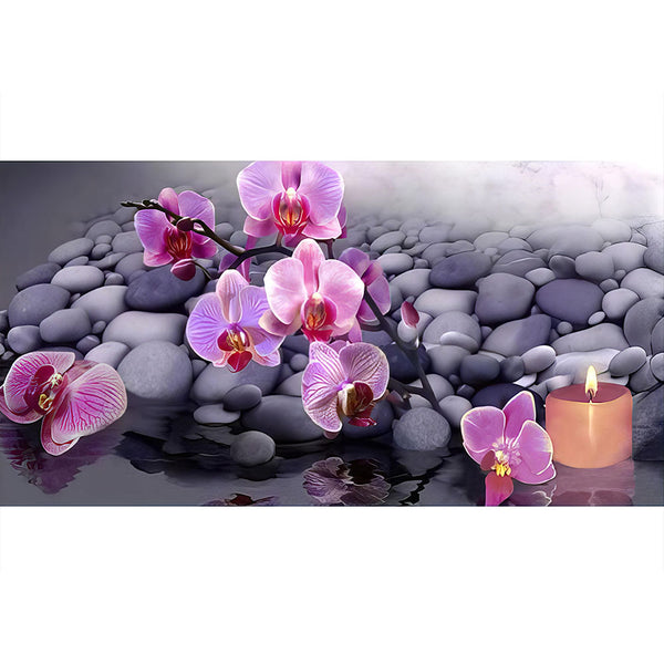 5D Diamond Painting Orchidee mit Wellness Steinen - Unique-Diamond