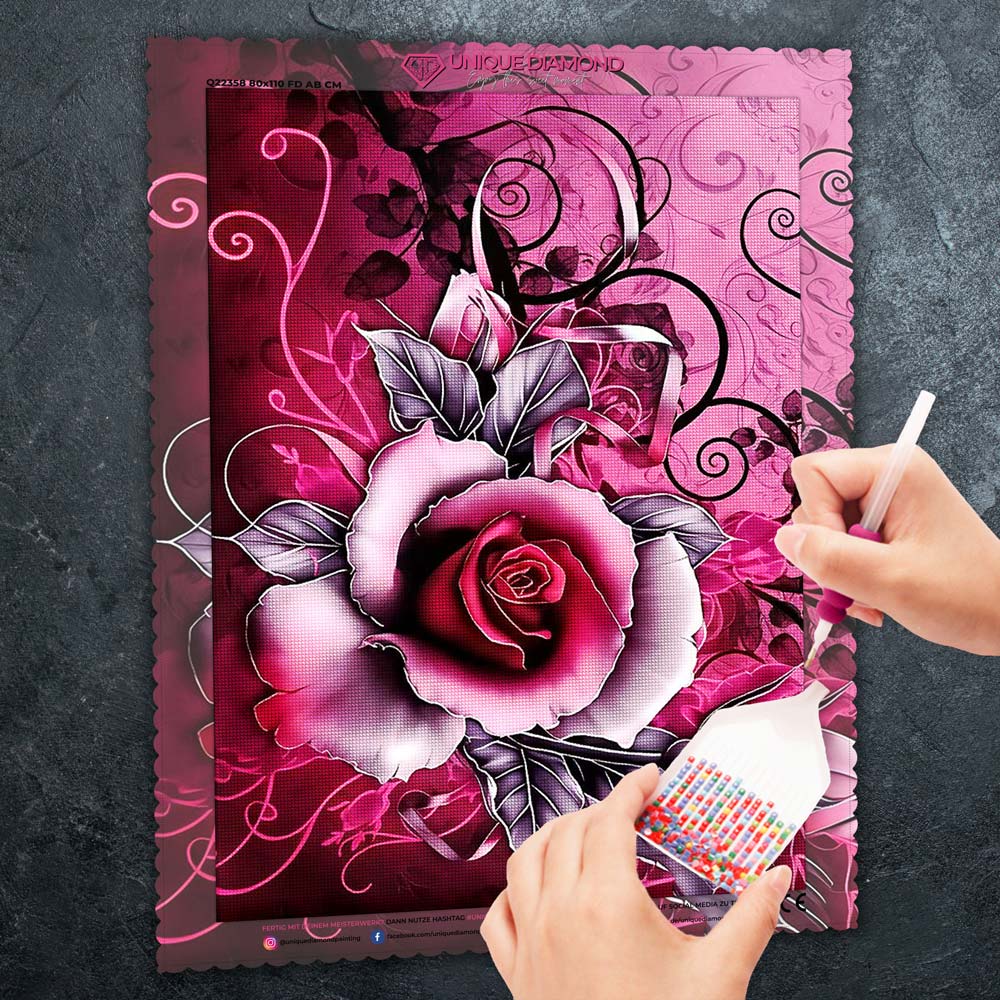 5D Diamond Painting – Pinke Geschenk Rose Unique-Diamond