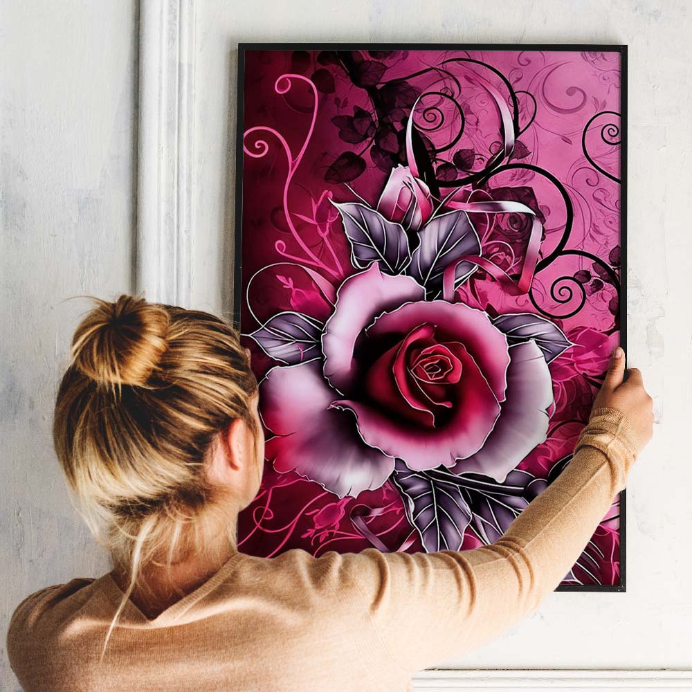 5D Diamond Painting – Pinke Geschenk Rose Unique-Diamond
