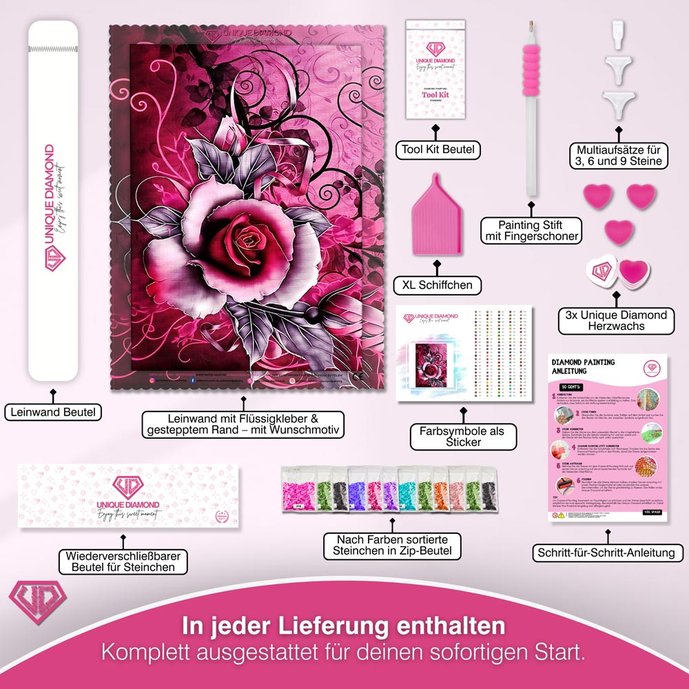 5D Diamond Painting – Pinke Geschenk Rose Unique-Diamond