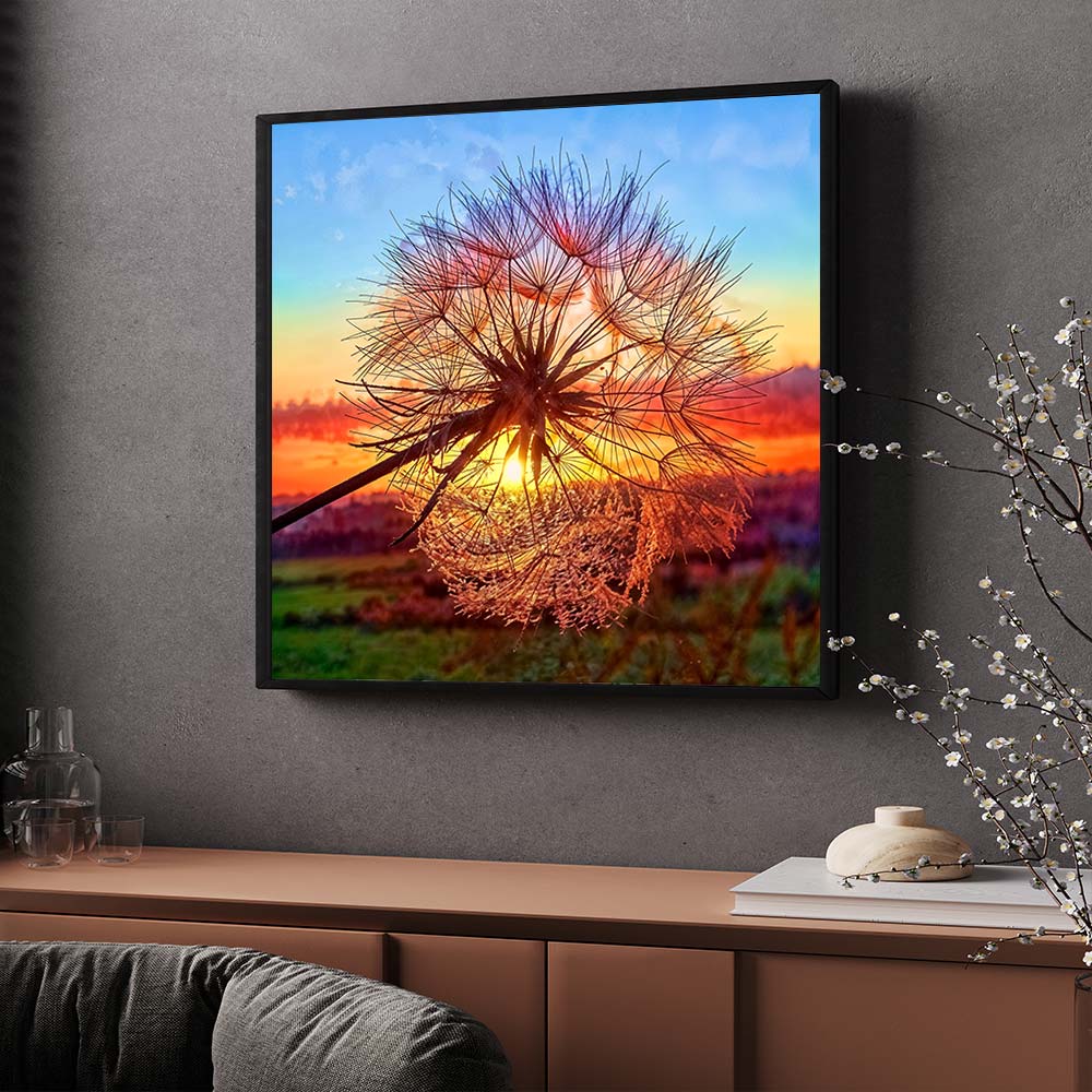 5D Diamond Painting – Pusteblume bei Sonnenuntergang Unique-Diamond