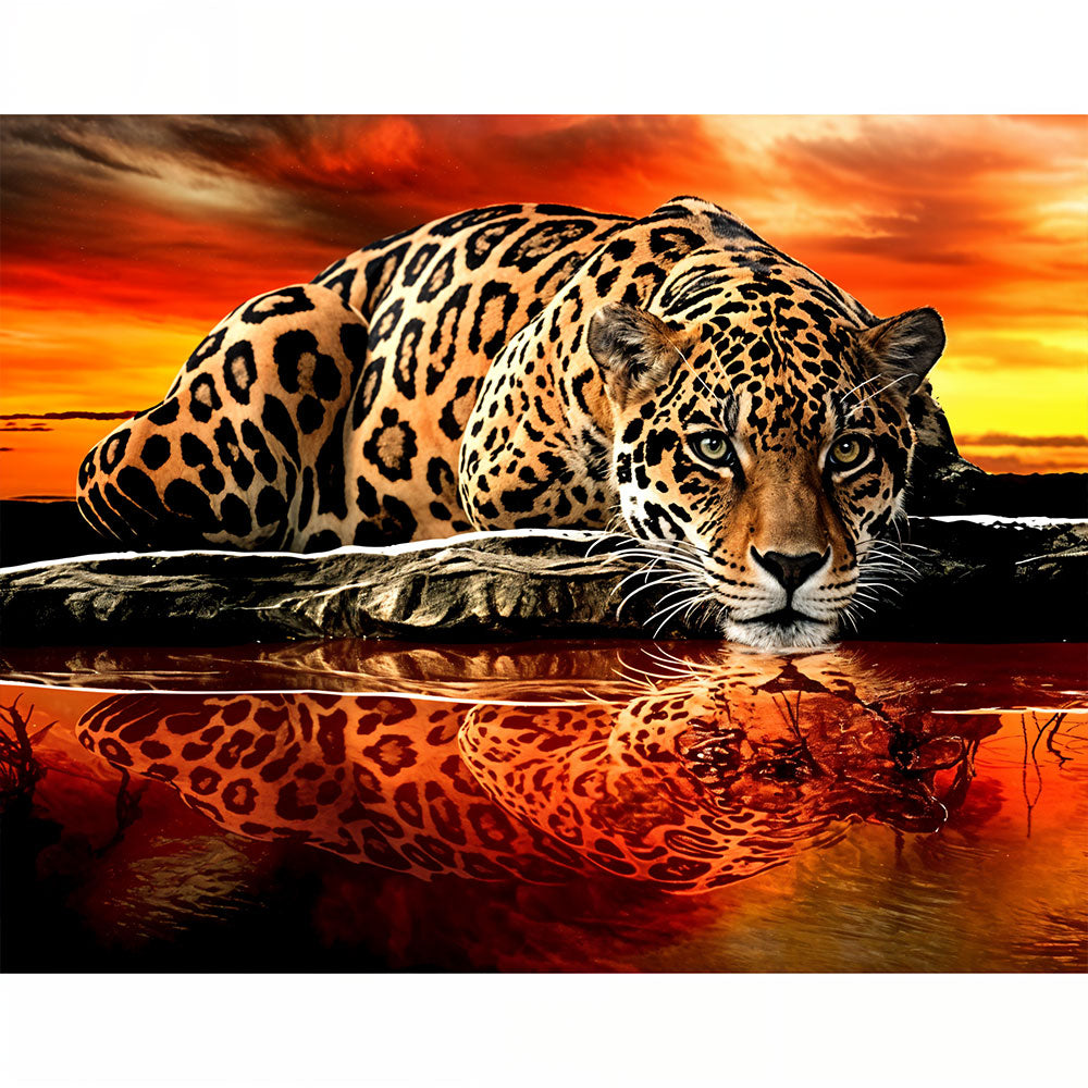 5D Diamond Painting Sonnenuntergang Leopard - Unique-Diamond