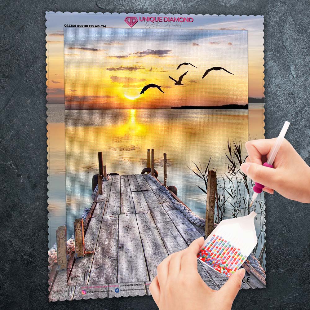5D Diamond Painting – Sonnenuntergang Seeblick Unique-Diamond