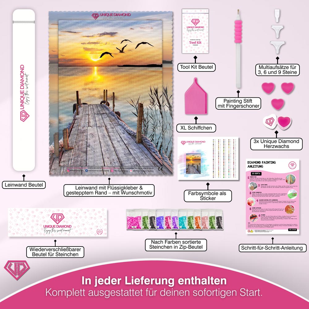 5D Diamond Painting – Sonnenuntergang Seeblick Unique-Diamond
