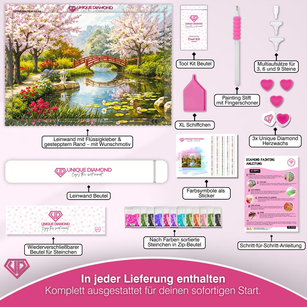 5D Diamond Painting – Teich mit Kirschbäumen Unique-Diamond