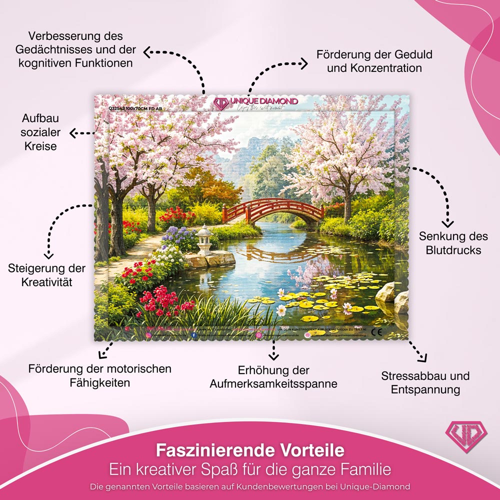 5D Diamond Painting – Teich mit Kirschbäumen Unique-Diamond