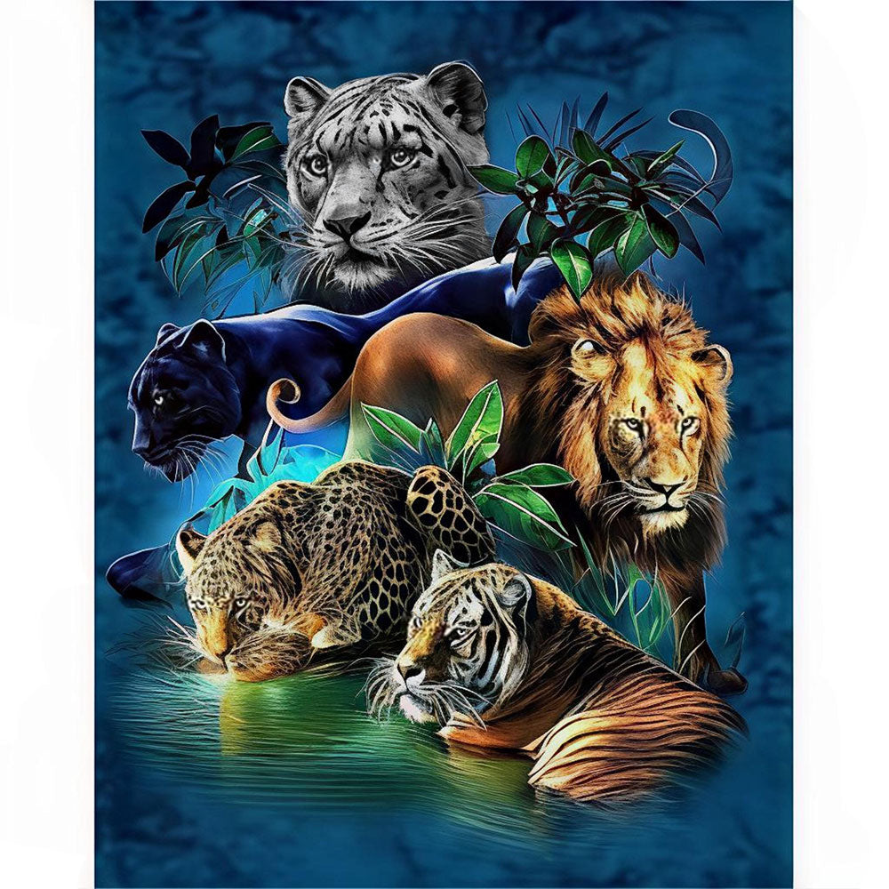 5D Diamond Painting Tiger Leopard Löwe - Unique-Diamond