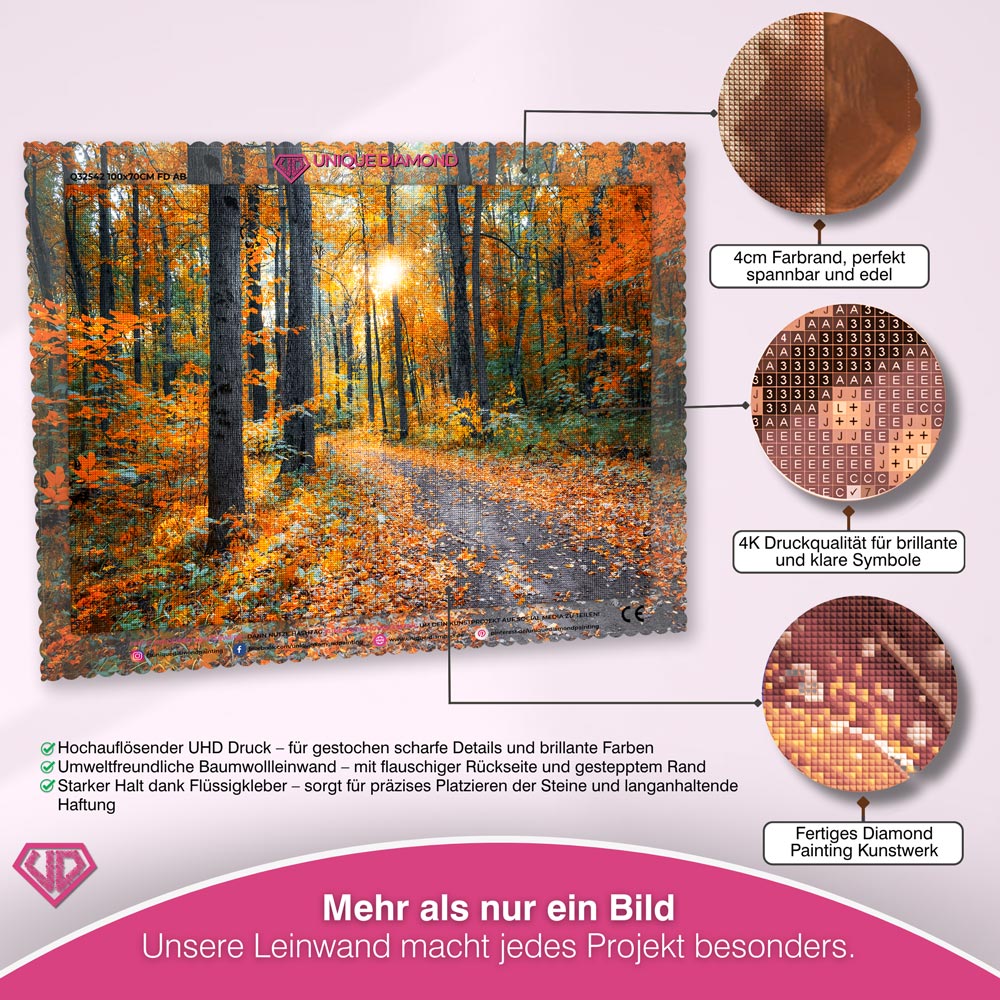 5D Diamond Painting – Waldweg im Herbst Unique-Diamond