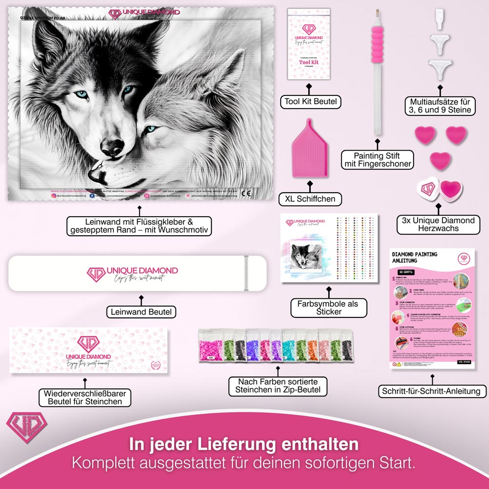 5D Diamond Painting – Wolf und Wölfin Unique-Diamond