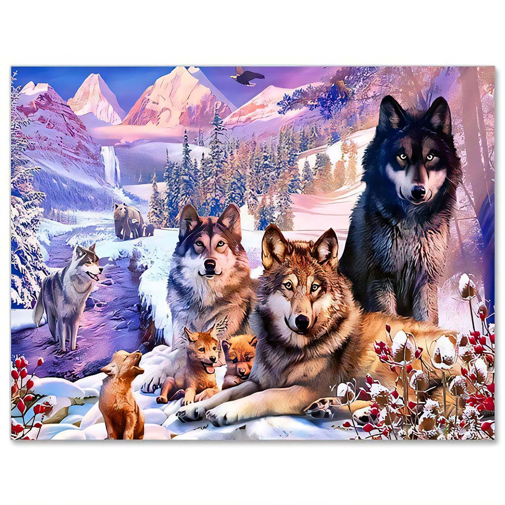 5D Diamond Painting Wolfsrudel in den Bergen - Unique-Diamond