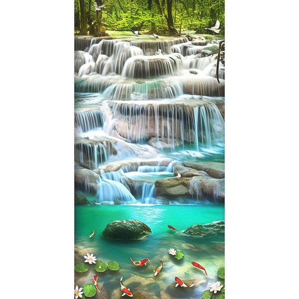 5D Diamond Painting XXL Wasserfall mit Fischen - Unique-Diamond