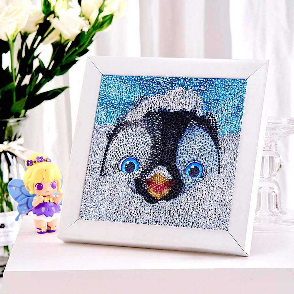 5D Kinder Diamond Painting Pinguin mit Bilderrahmen,, Unique-Diamond