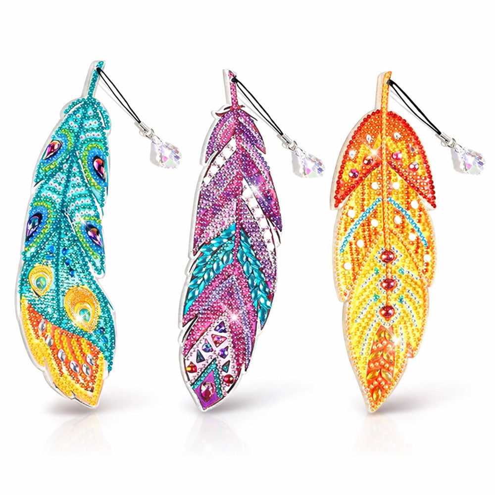 5D Diamond Painting Lesezeichen – Glanzfedern im 3er-Set, Unique-Diamond