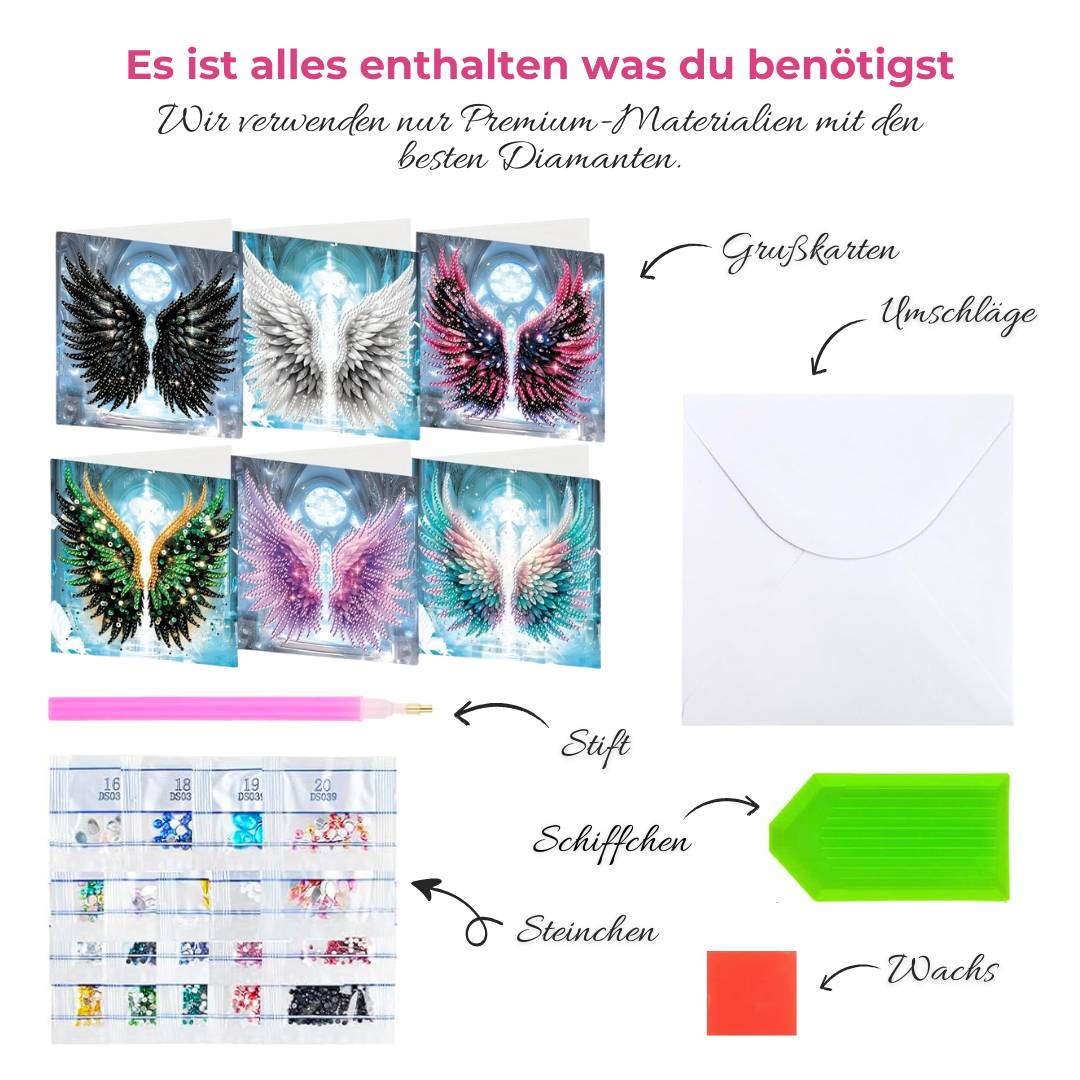 5D Diamond Painting Grußkarten – Himmelsflügel 6 Stück, Unique-Diamond