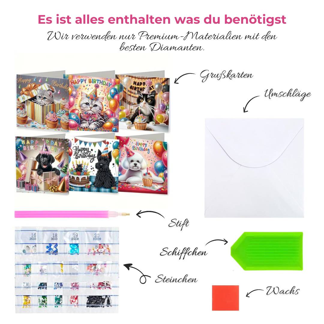 5D Diamond Painting Grußkarten – Tierische Geburtstagsfreude Unique-Diamond