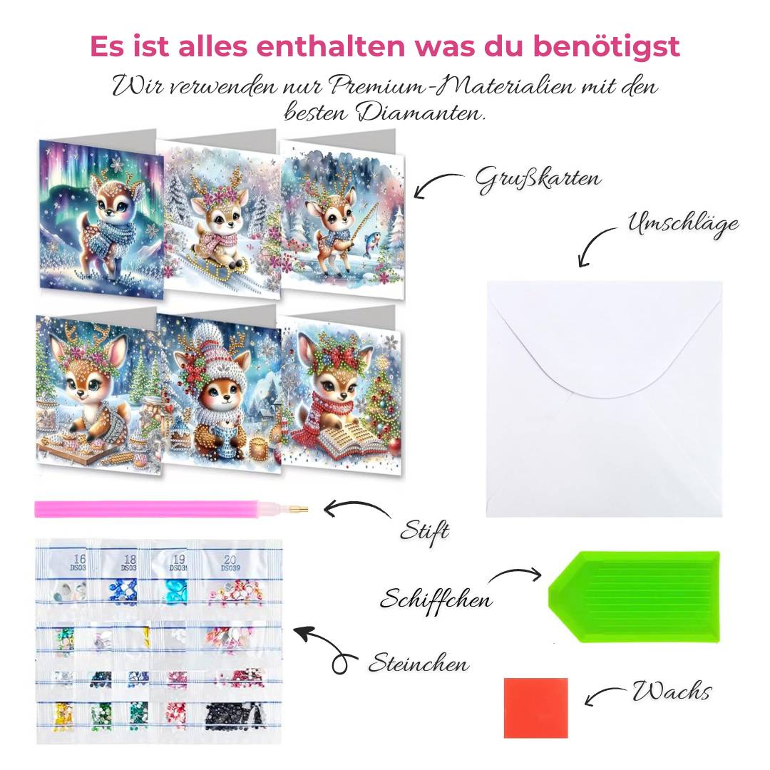 5D Diamond Painting Grußkarten – Winterzauber mit Rehkitz Lilli Unique-Diamond