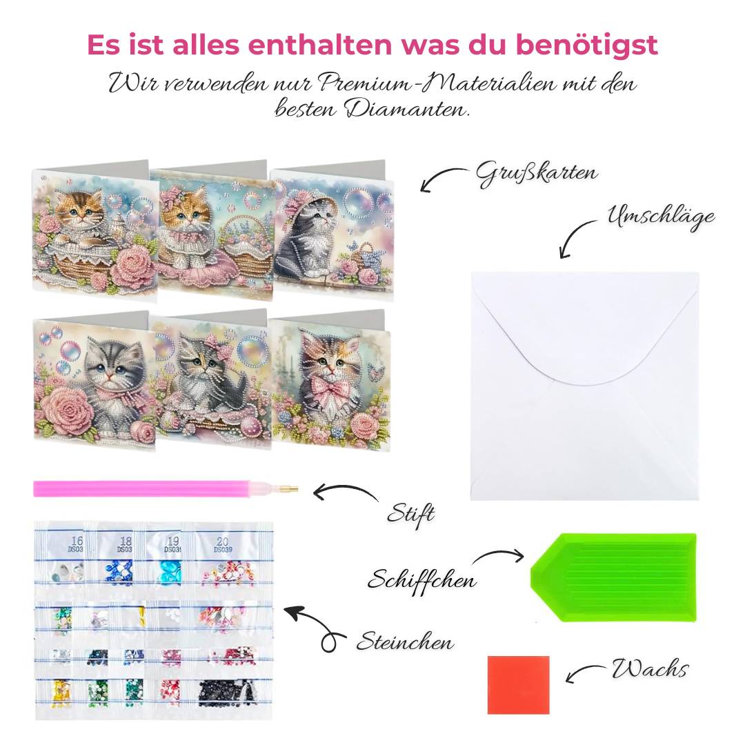 5D Diamond Painting Grußkarten – Kätzchenzauber, Unique-Diamond