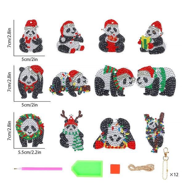 Diamond Painting Schlüsselanhänger Pandas 12 Stück, Unique-Diamond
