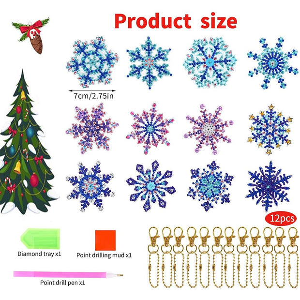 Diamond Painting Schlüsselanhänger Schneeflocken 12 Stück