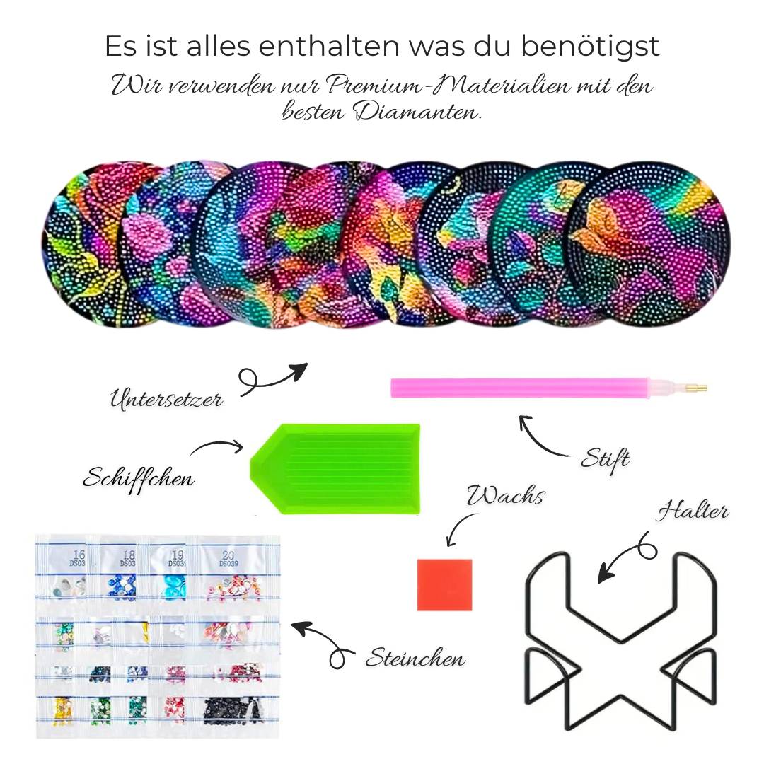 5D Diamond Painting Untersetzer Regenbogen Rosen, Unique-Diamond