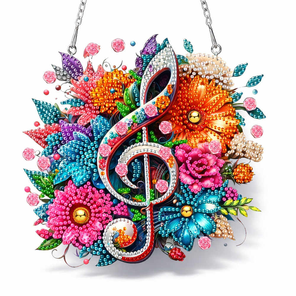 5D Diamond Painting Wandanhänger – Blütenklang mit Notenschlüssel, Unique-Diamond