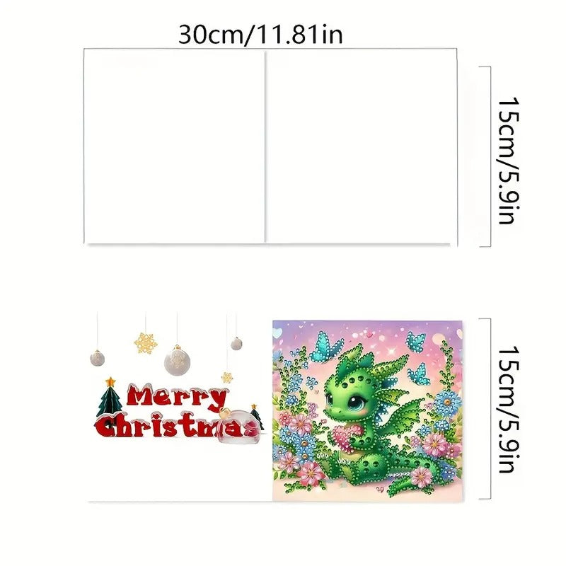 5D Diamond Painting Grußkarten – Drachenfreunde mit Glitzerflügeln Unique-Diamond