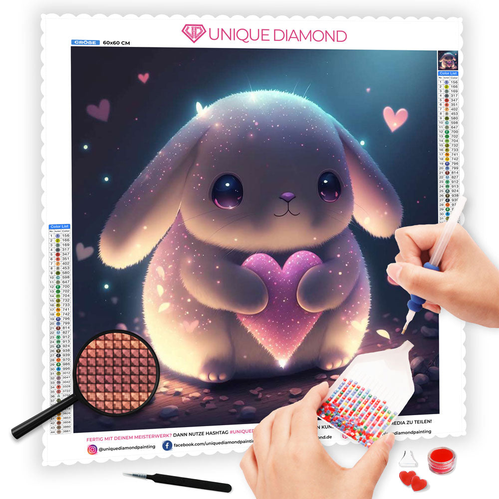 5D Diamond Painting Hase mit Herz, Unique-Diamond